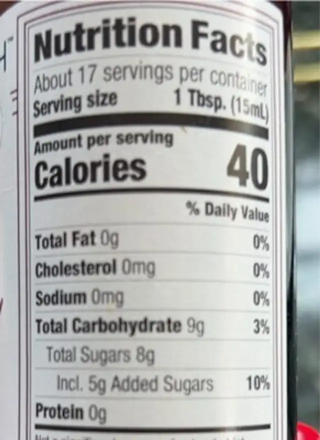 Organic Glaze nutrition facts table