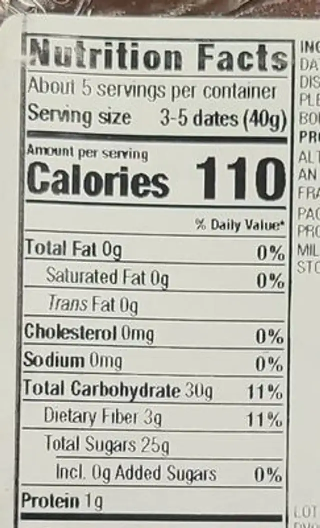 California pitted dates nutrition facts table