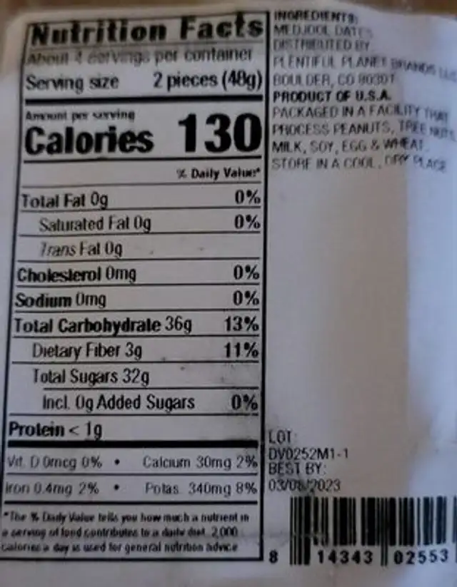 Medjool dates nutrition facts table
