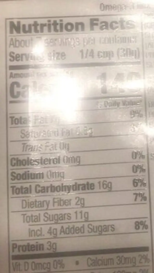 Omega-3 Muc nutrition facts table