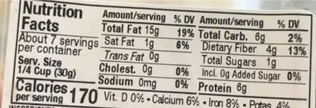 Organic almonds nutrition facts table