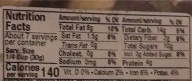 Organic Original Trail mix nutrition facts table