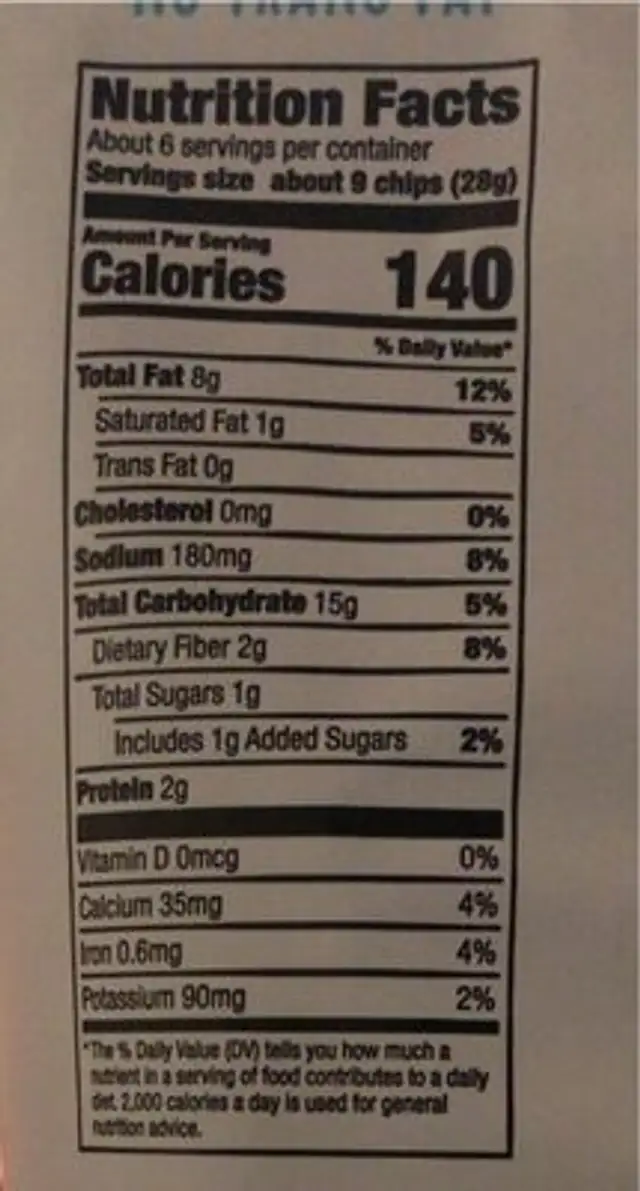 Whole Grain Corn Tortilla Chips nutrition facts table
