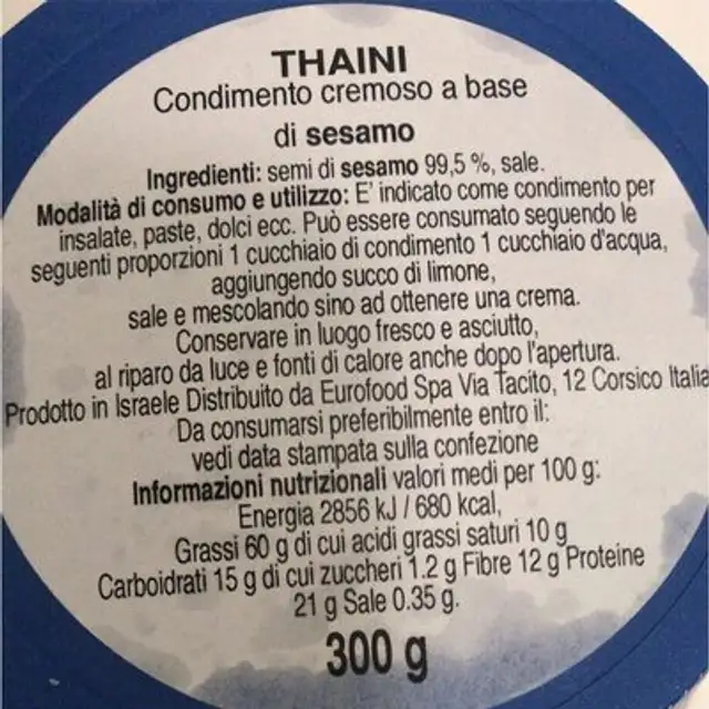 Tahini nutrition facts table
