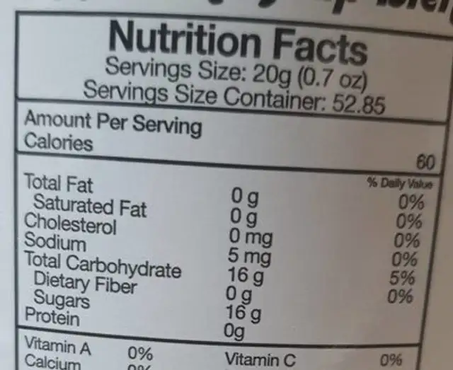 Honey corn syrup blend nutrition facts table