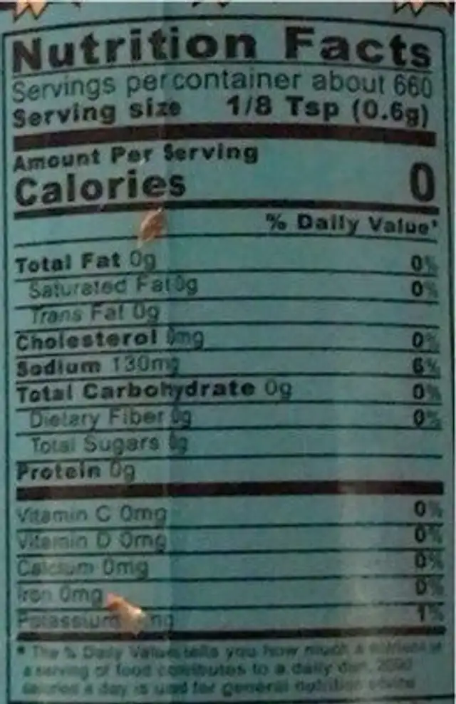 Don Sazon fish seasoning nutrition facts table