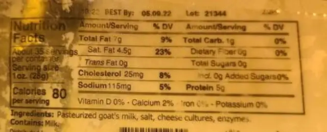Goat Cheese nutrition facts table
