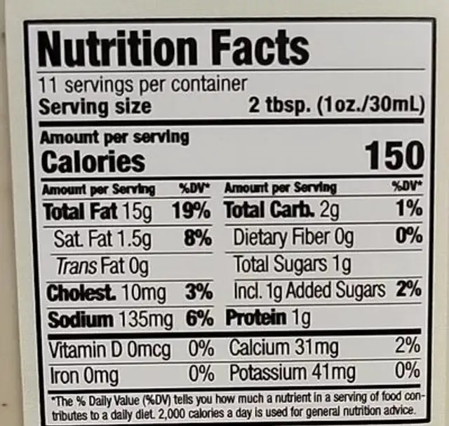 Buttermilk Ranch dressing & dips nutrition facts table