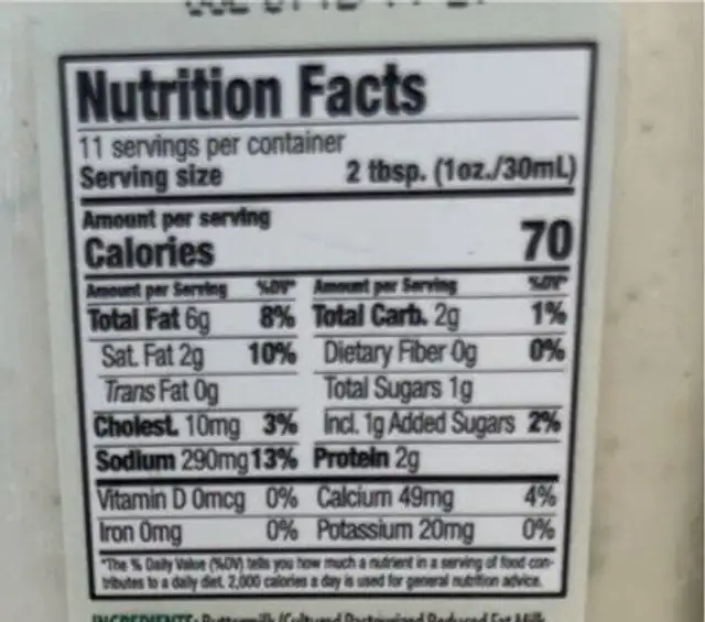 White cheddar vinaigrette nutrition facts table