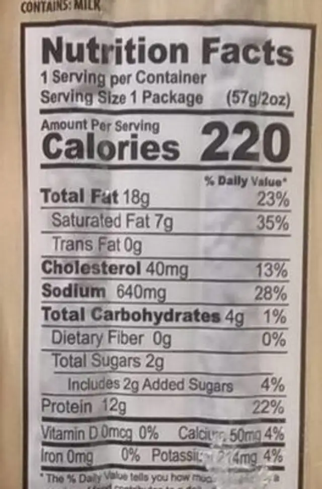 Jalapeno cheddar nutrition facts table