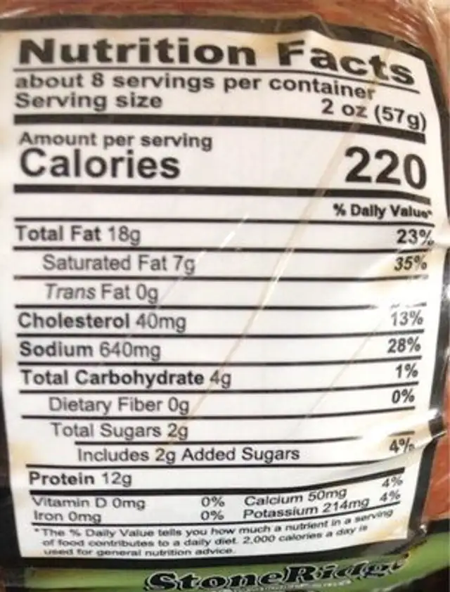 Jalepeno cheddar summer sausage nutrition facts table