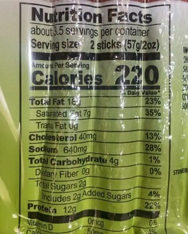 Stone ridge japeno cheddar snack sticks nutrition facts table