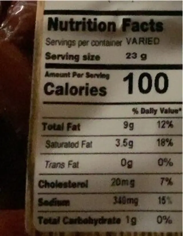 Original beef stick ends and pieces nutrition facts table