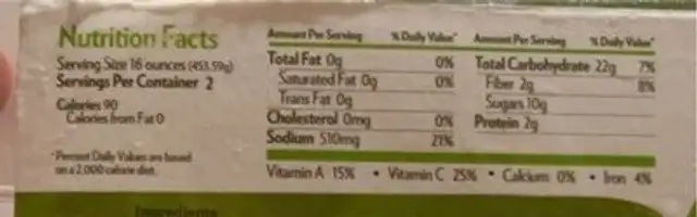 Platano del Campo nutrition facts table