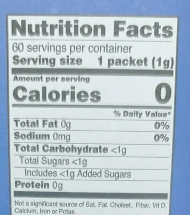 Sweetner zero nutrition facts table