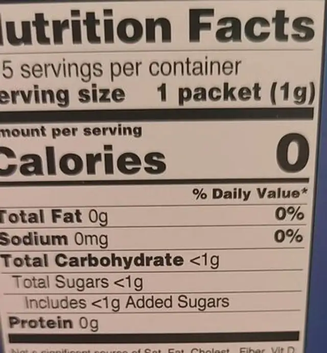 Sweetener zero nutrition facts table