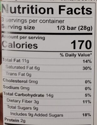 Organic Orange Dark Chocolate nutrition facts table