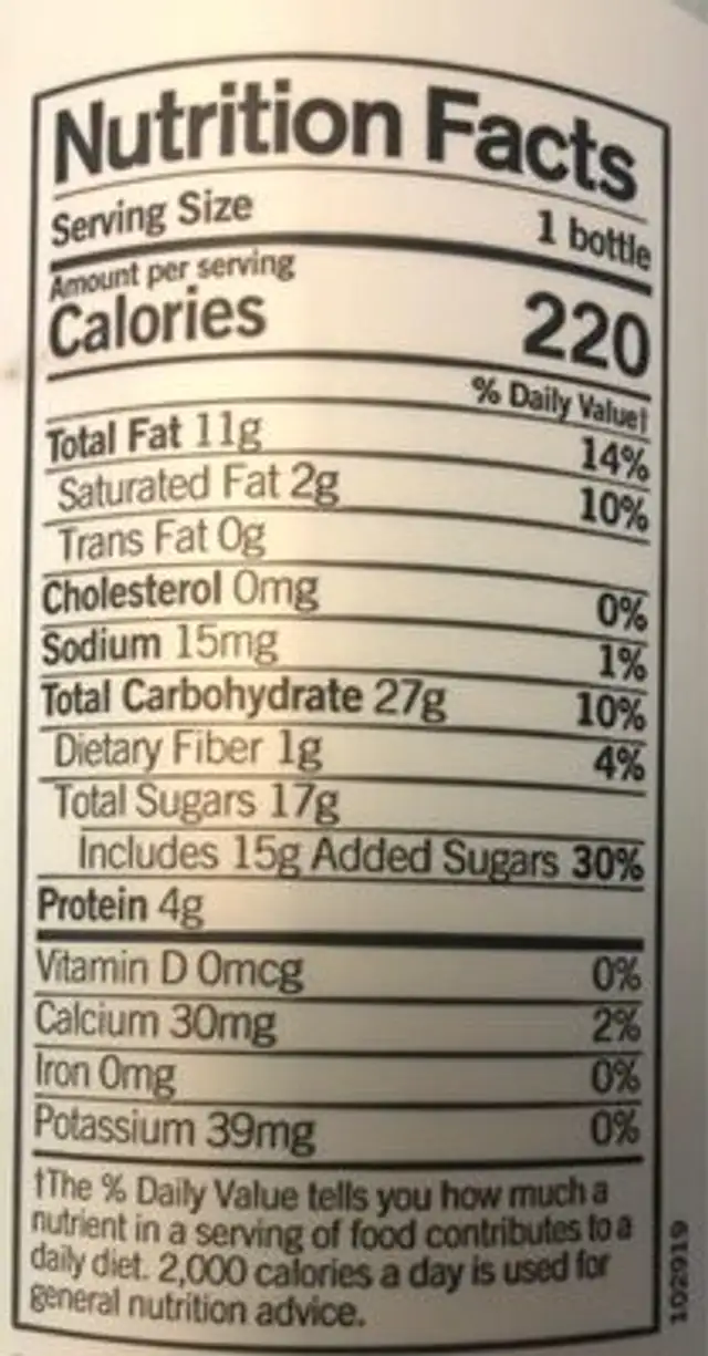 Probiotic Plant Shake Banana & Date nutrition facts table