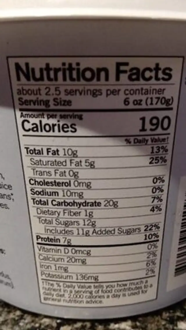 Organic plant based creamery nutrition facts table