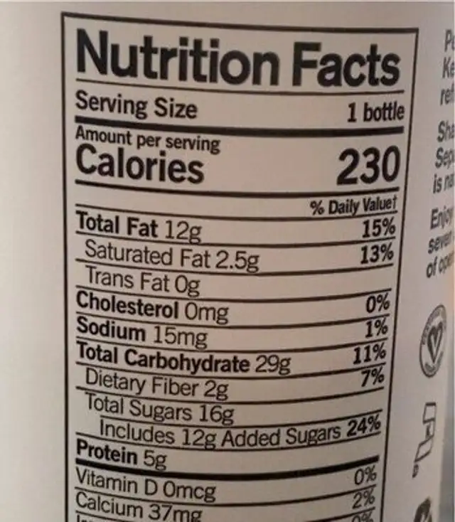 Probiotic Plant Shake nutrition facts table