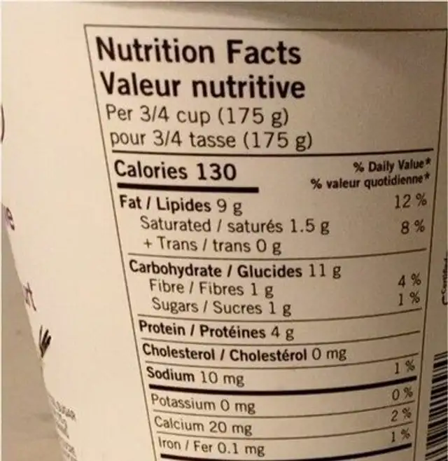 Yaourt Noix de cajou nutrition facts table
