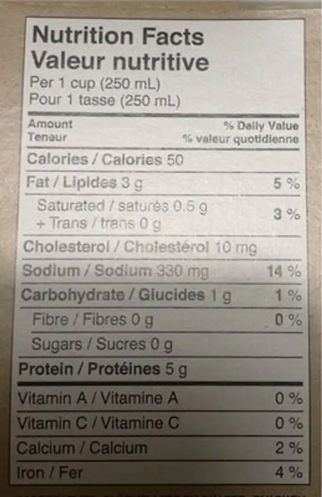 Traditional Bone Broth - Chicken & Vegetable Broth nutrition facts table