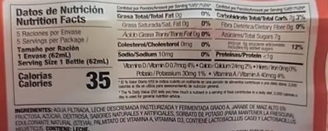 Probiotica nutrition facts table