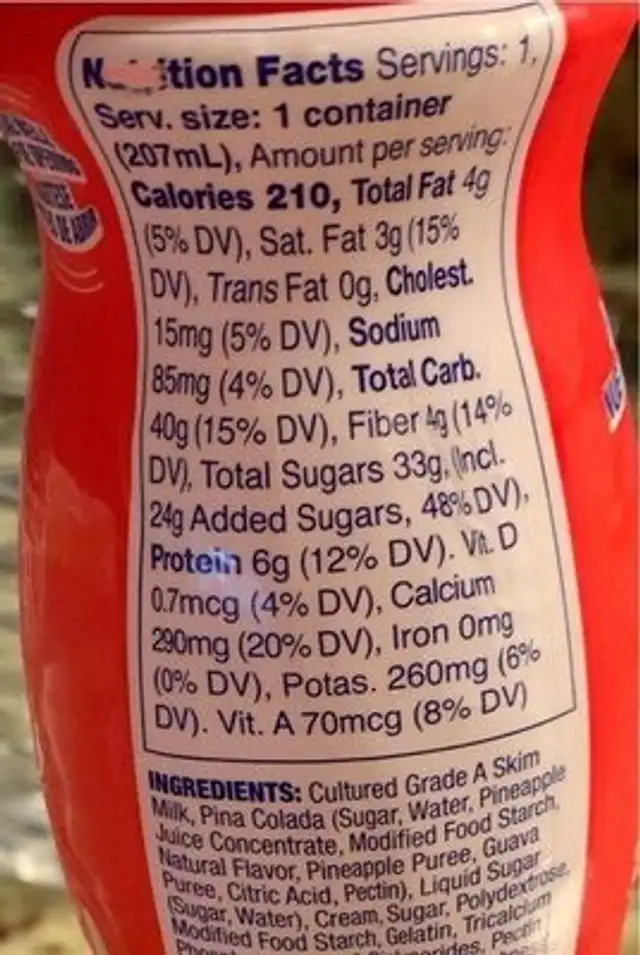 Yogurt smoothie nutrition facts table