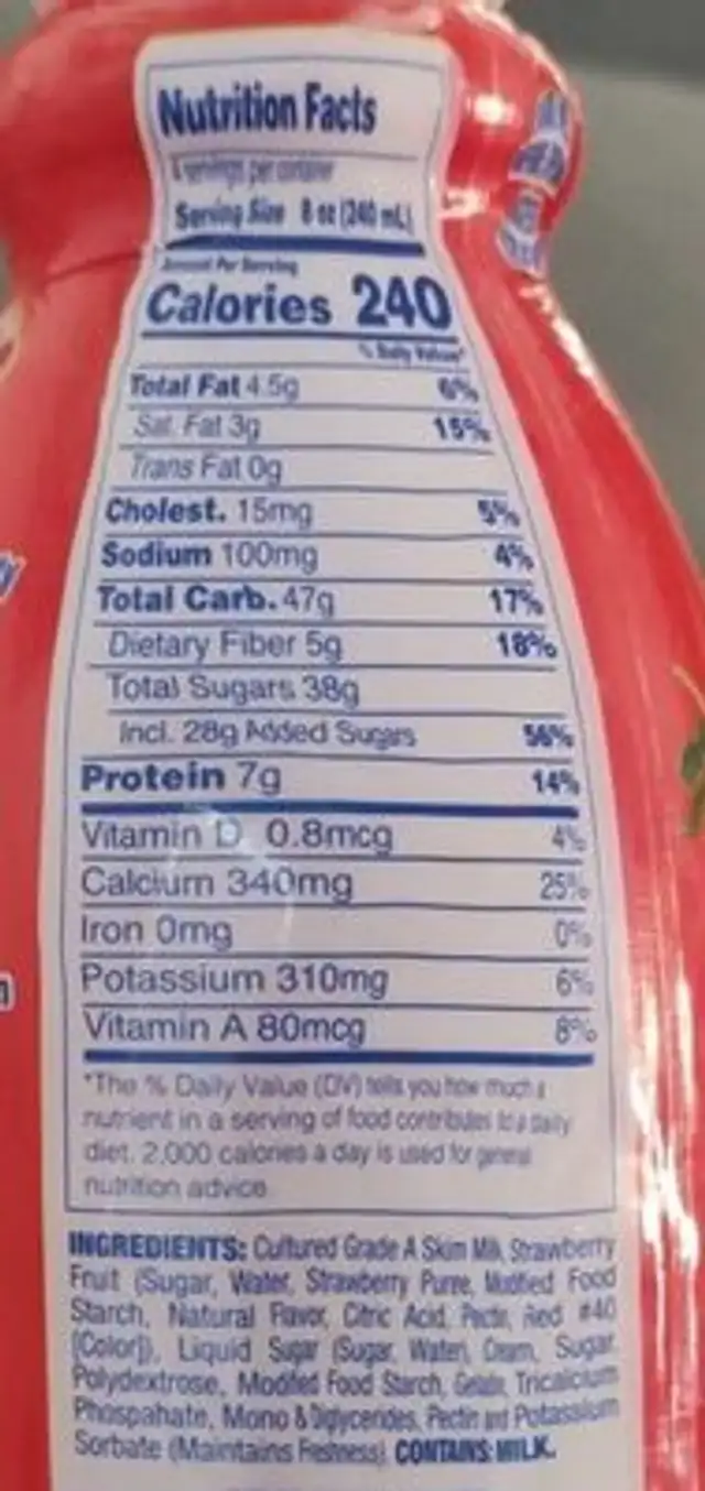 Yogurt smoothie nutrition facts table