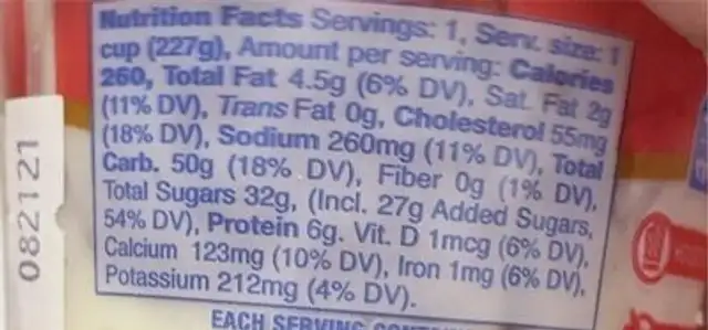 Arroz con Leche & Canela nutrition facts table