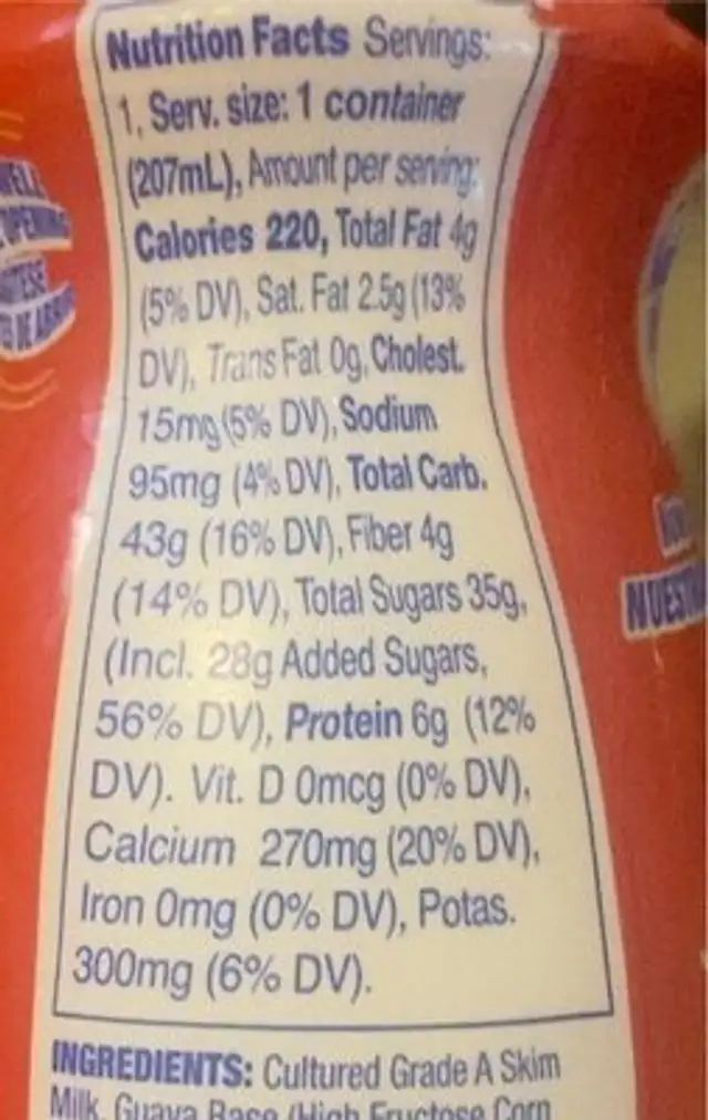 Yogurt Smoothie nutrition facts table