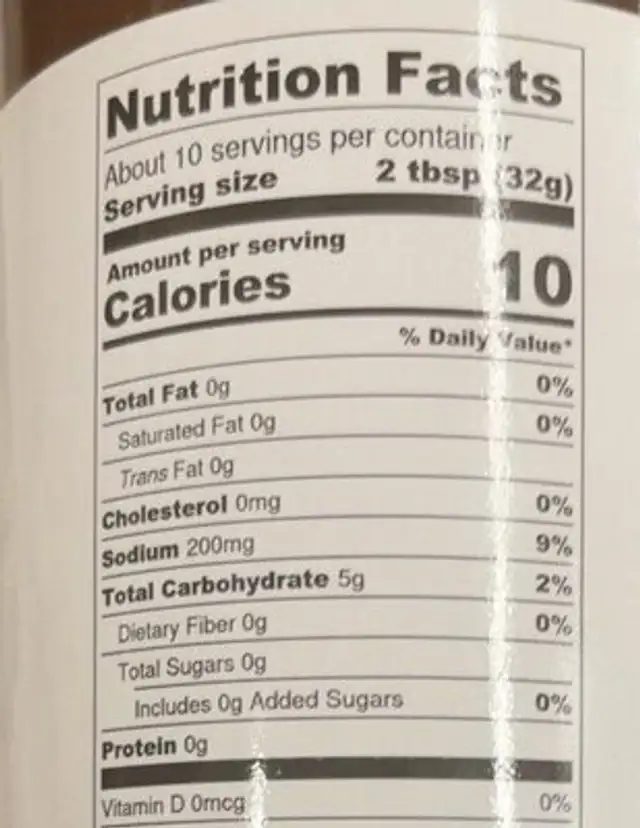 Sugar Free BBQ Sauce Sweet and Spicy nutrition facts table