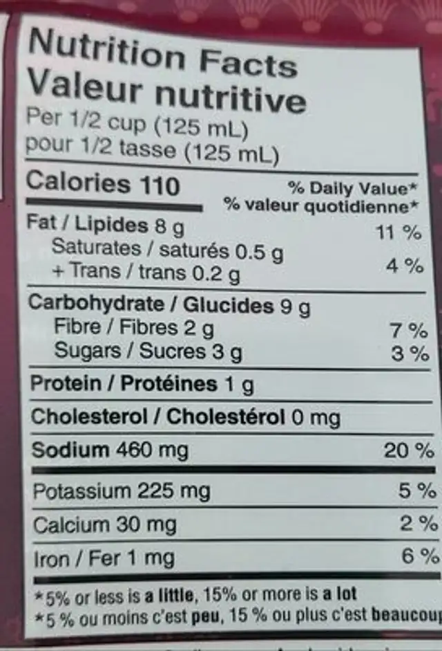 Vindaloo cooking sauce nutrition facts table
