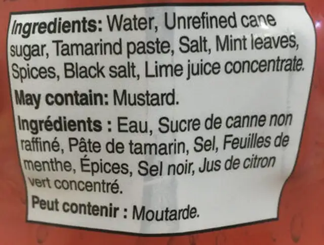 Pani Puri Tamarind & Mint Drink ingredients label