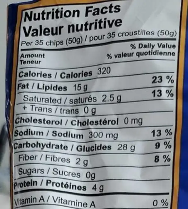 Snappy snax nutrition facts table