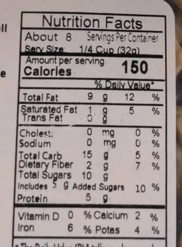 Cranberry healthy mix nutrition facts table