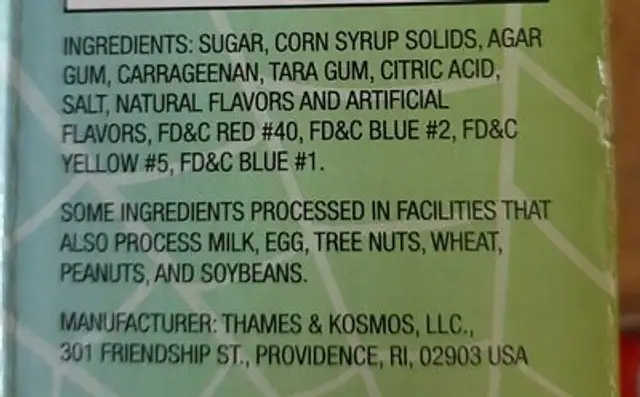 gummy candy lab ingredients label