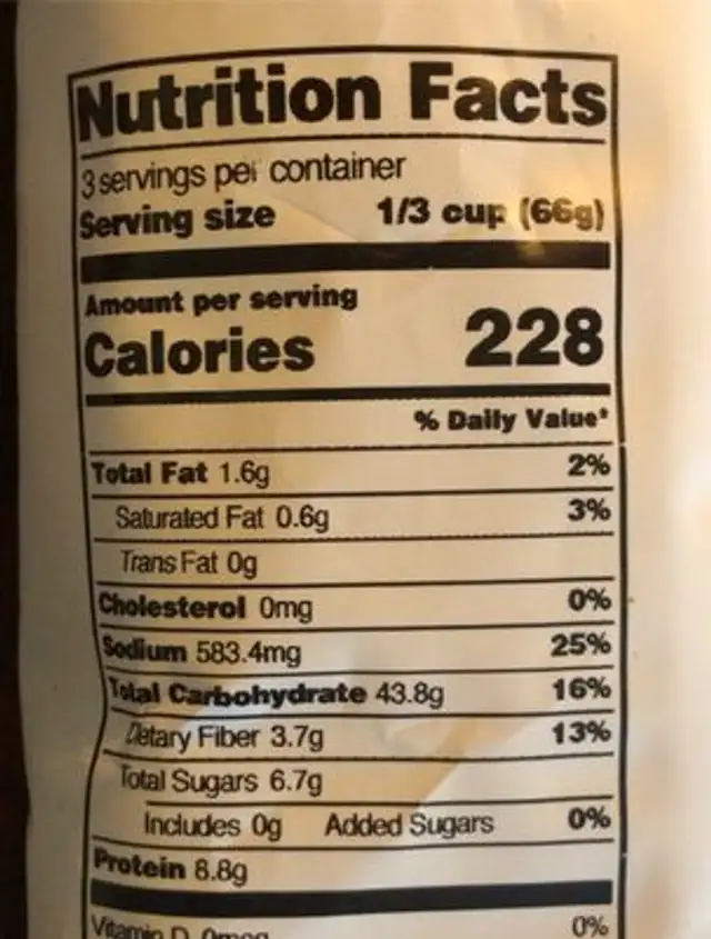 Pennette with tomato sauce nutrition facts table