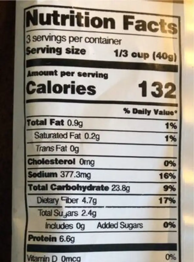 Minestrone with Vegetables nutrition facts table