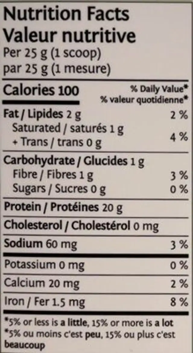 Protein Classic nutrition facts table
