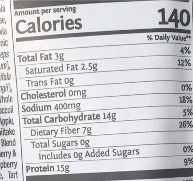 Lean meal nutrition facts table