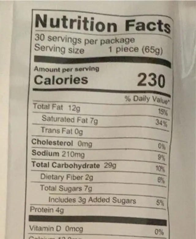 Malaysian Paratha Plain nutrition facts table