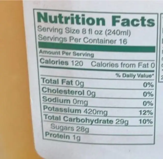 Oakes Farms Fresh Squeezed Orange Juice nutrition facts table