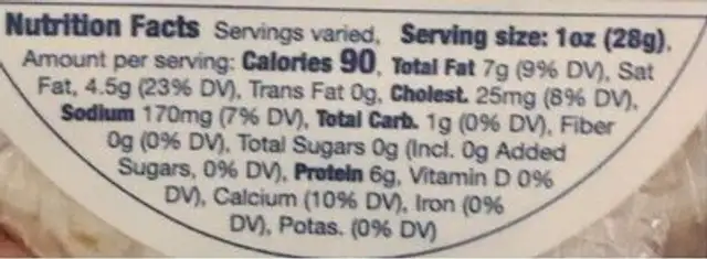 Hartwell nutrition facts table