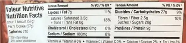 Protein Cookie+ nutrition facts table