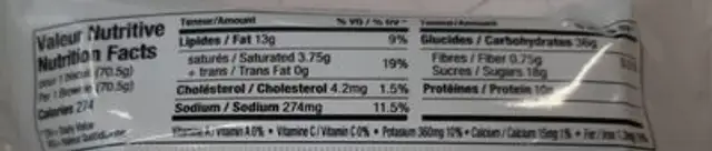 Brownie protéiné double chocolat nutrition facts table