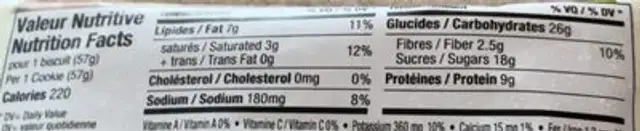 Cookie plus nutrition facts table