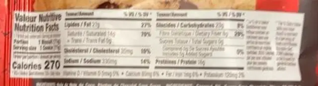 Cookie + Zero nutrition facts table