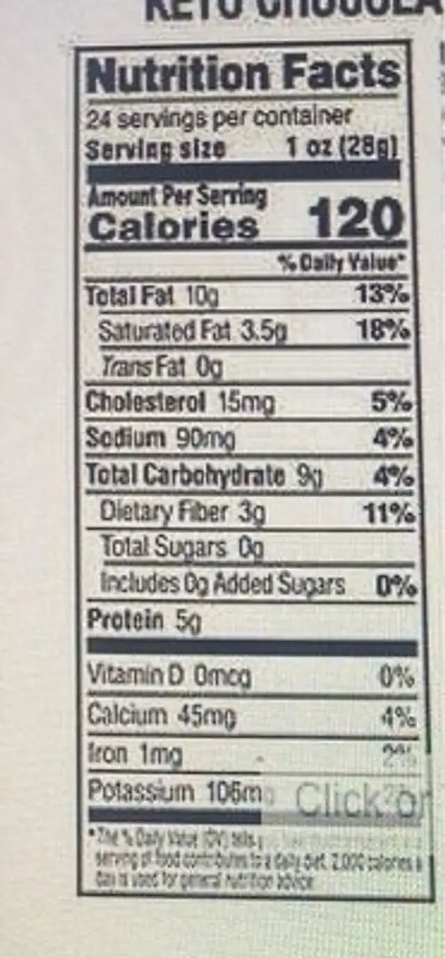 Cookies Keto Chocolate nutrition facts table