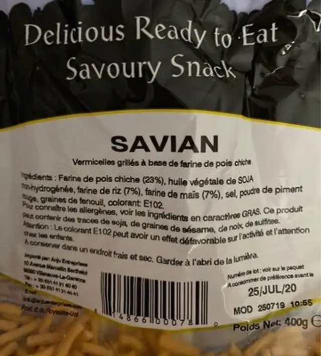 Savian nutrition facts table